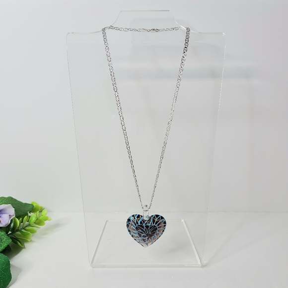 Heart Glass Blue Brown Swirl Pendant - Picture 4 of 9